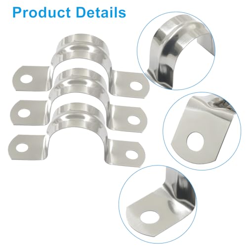 Image of M25 1 inch 304 Stainless Steel Rigid Pipe Strap, 30PCS | Heavy Duty U Bracket, Two Hole Cable Clamps, Secure Pipe, Tube & Wire Installation, Corrosion Resistant