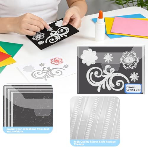 Image of Enenes 22 PCS Stamp and Die Storage Pockets with Magnetic Sheets, 11 Clear 9.4 x 7 Inch Plastic Storage Bags and 11 Thick 9 x 6.7 Inch Magnetic Die Sheets for Scrapbooking, Card Making & Paper Crafts