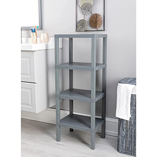 Mim Life 4-Tier Bookshelf Wooden Display Multipurpose Plastic Standing Shelf Units Free Standing Rack Durable Organizer For Living Room Kitchen Bathroom Balcony (Grey, 4-Tier) #TOP1