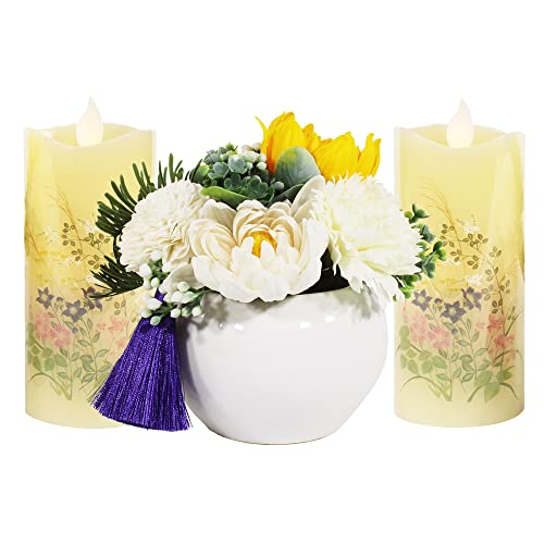 仏花 白器 & LED ローソク 秋の七草 2個 いろはあかり Sタイプ 2個セット 仏壇用 供養 ローソク 仏具 進物 御供 (S秋の七草2個&ほのかホワイト)