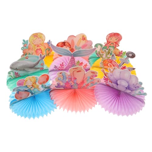 SKISUNO Decoración para Fiesta de Cumpleaños Tema de Sirena 9piezas Centros de Mesa de Papel Cola de Sirena y Conchas Estables Fácil Montaje para Eventos