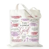 RNYJJ Baptism Gifts for Girl Women, I am A Child of God Canvas Tote Bag, Christening Communion Gifts for Granddaughter Christian Religious Inspirational