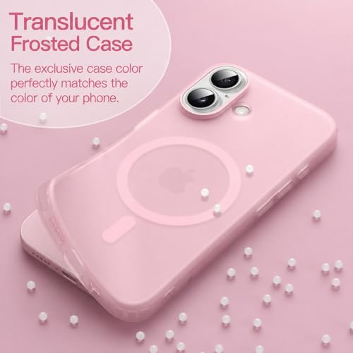 Image of DIZORO Matte Case for iPhone 17 Compatible with MagSafe, Camera Lens Full Protection, Shockproof Translucent Frosted TPU Soft Phone Cover, Anti-Fingerprint (Pink)