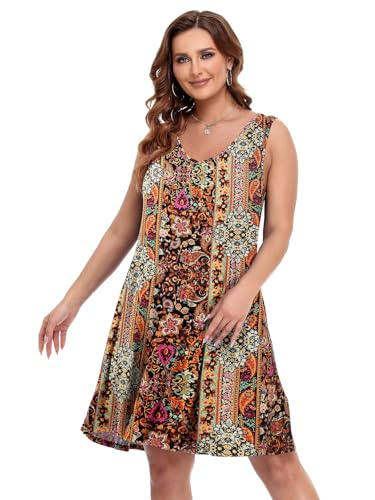 Image of BELAROI Women Casual Summer Beach Dresses Plus Size Sundress V Neck Pockets Swing Tank Dress Cover Ups