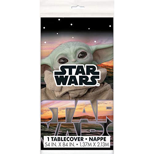Star Wars Mandalorian The Child Birthday Party Supplies Decoration Bundle Includes 16 Plates, 16 Napkins, 1 Table Cover, 1 Happy Birthday Banner, 1 Esave Dinosaur Sticker Sheet (Bundle For 16) #TOP4