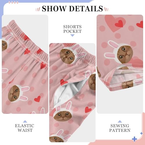 Cat with Bunny Ears Boys Long Pants Soft Trousers Elastic Waist Kids Lounge Bottoms with Pockets S-XL4