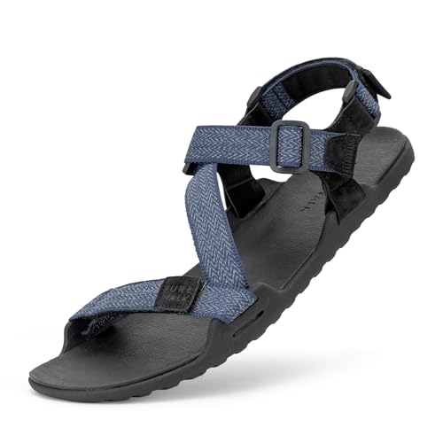 PUREWALK Men's Zero Drop Barefoot Sandals Wide Toe Box Hiking Running Sandals with Reflective Strap for Trail Water Outdoor Navy Size 10