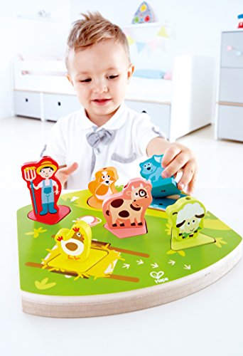 Hape Bauernhof-Geräusche-Puzzle - Soundpuzzle, aus Holz, Lernspielzeug mit Tiergeräuschen, Motorik- und Wahrnehmungstraining, pädagogisches Spielzeug für Kinder ab 18 Monaten