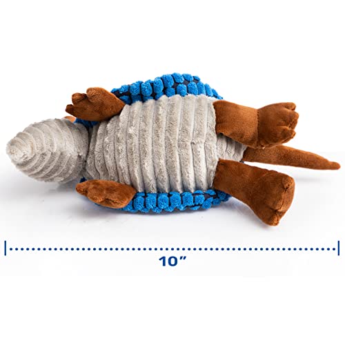 Image of Hollypet Plush Dog Squeaky Toy Stuffed Armadillo Animal Pet Puppy Chew Toys with Clean Teeth for Small Medium Large All Breed Sizes Dogs, Blue, 8 in
