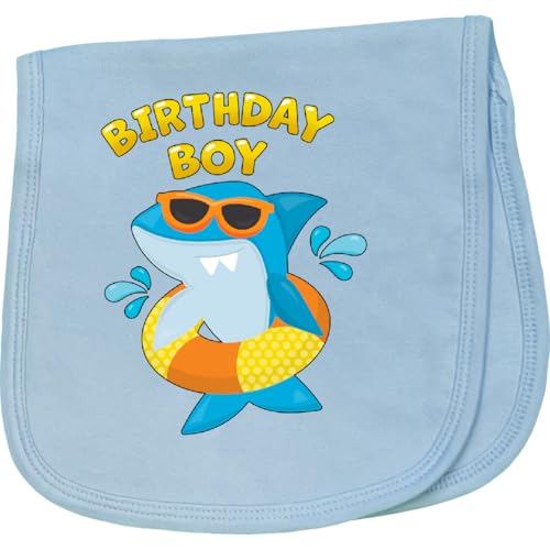 inktastic Birthday Boy- Shark Pool Party Baby Burp Cloth Light Blue 45949