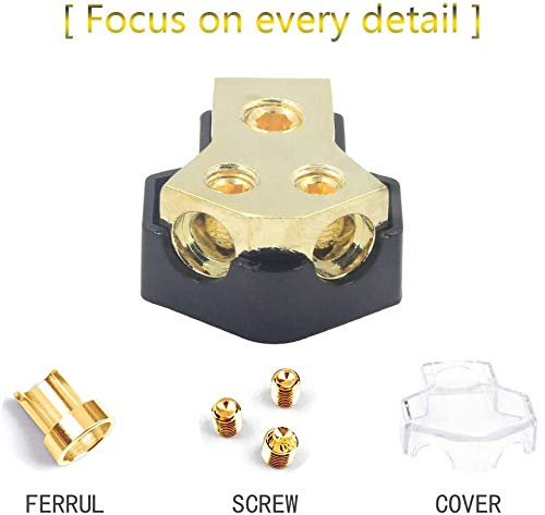 Rkurck Power Distribution Block, 2 Way 0/2/4 Awg Gauge In, 4/8/10 Gauge Out, 2 Way Car Audio Stereo Amp Distribution Connecting Block For Audio Splitter (1 In 2 Out) With Screw Sets 2 Pack #TOP2