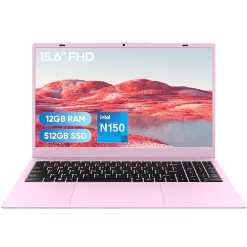 Image of Pink Laptop Computer, 12GB DDR5, 512GB SSD, Quad-Core N150 | (Beat to i3-1115G4, Up to 3.6GHz), WiFi 6, Bluetooth 5.2, Fingerprint, USB-C