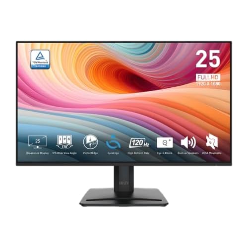 MSI PRO MP251 E2 24.5-inch IPS 1920 x 1080 (FHD) Gaming Office Monitor, 120Hz, Adaptive-Synch, HDR Ready, HDMI, VGA Port, Display Port,VESA Mountable, Tilt, Speaker, 1ms, Black