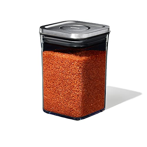 Oxo Steel Pop Container Small Square Short (1.1 Qt/1 L) - Airtight Food Storage - Ideal For Brown Sugar, Tea,Grey #TOP23