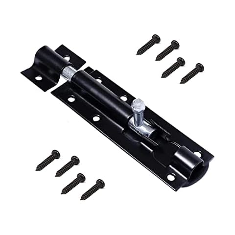 Tower Bolt Door Lock for Patio Door Security Lock - 4” (100mm) Black Powder Coated Sliding Door Latch with Screws for Bathroom Toilet Cupboard Bedroom Garden Shed Gate Latch Cover