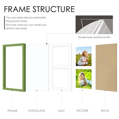 Image of DUENPY 8.5x11 Double 5x7 Picture Frame Double Picture Frame Displays Two 5x7 inch Photos Available Horizontal Wall Mounting Display and Vertical Green