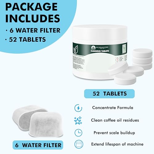 Image of 6 Pack Breville Compatible Charcoal Filters with 52 Cleaning Tablets, 1 Year Breville Compatible Maintenance Kit, Espresso Machine Clean Kit for Barista Pro, Infuser and more