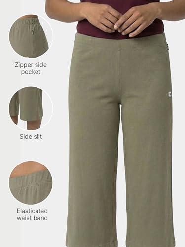 Image of Enamor Mid Rise Crop Length Slip on Shop in Culotte for Women - Relaxed Fit, Super Soft - E064 Deep Lichen Green