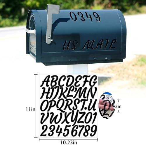 Image of 380 Pieces 10 Sheets Letter Stickers,Self Adhesive Waterproof Mailbox Numbers Stickers,Alphabet Decals for DIY,Bulletin Board,Window,Door,Sign,Bike,Car,Laptop,Scrapbook(Black, 2 Inch)