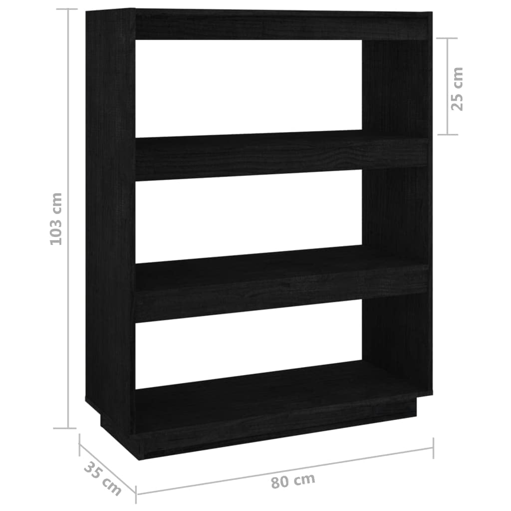Libreria divisoria nera 80 x 35 x 103 cm in legno massello di pino per soggiorno, ufficio, corridoio, cameretta dei bambini, organizer