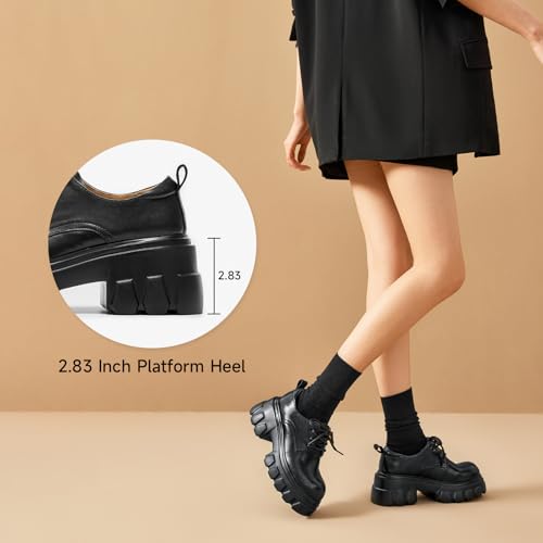 Image of BEAU TODAY Platform Oxfords for Women, Leather Chunky Drees Shoes