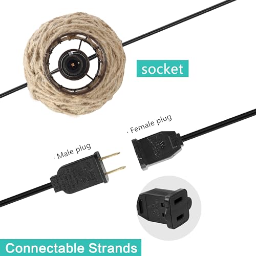 JONATHAN Y 10' 10-Light Rustic Coastal LED String Lights, Light Brown Hemp Rope Shaded Globe Lights for Indoor Outdoor Patio Porch, Bohemian Decor, LED Bulbs Included JYL8710A by JONATHAN Y - Image 6