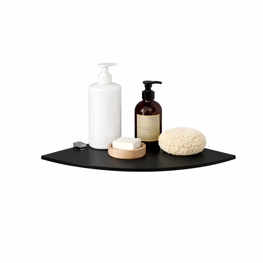 Euro Tische Glas Eckregal 35x35cm, Wandregal für Badezimmer, Duschregal Bad, Glas Badregal mit 6mm ESG Sicherheitsglas, Verschiedene Größen (Schwarz)