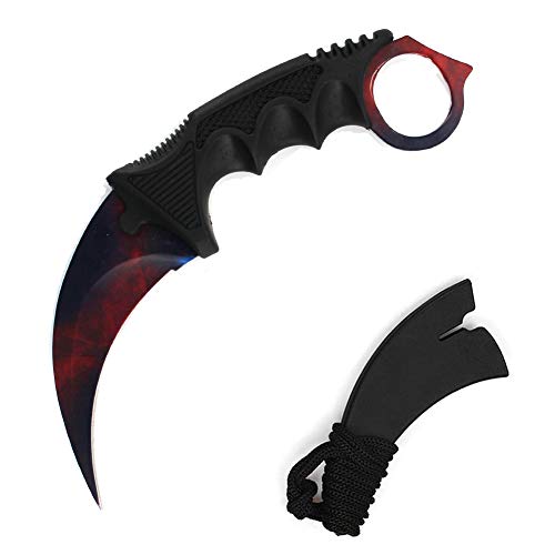 WeTop Karambit Knife, CS-GO for Hunting Camping Fishing Self Defenses and Field Survival, Stainless Steel Fixed Blade Tactical Knife with Sheath and Cord (Purple Dark).