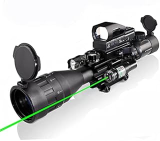 4-16x50AO Rifle Scope Combo Dual Illuminated with Green Laser Sight 4 Holographic Reticle Red/Green Dot for Weaver/Rail Mount