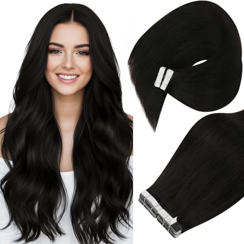Image of Ve Sunny Hair Tape in Hair Extensions Human Hair Natural Black | Remy Hair Tape Extensions,20Inch 50g 20Pcs,Adhesive Skin Weft,for Prom Party