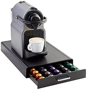 Amazon Basics Nespresso OriginalLine Coffee Pod Storage with 1 Drawer Holder, 50 Capsule Capacity, Black, ‎DHCD002