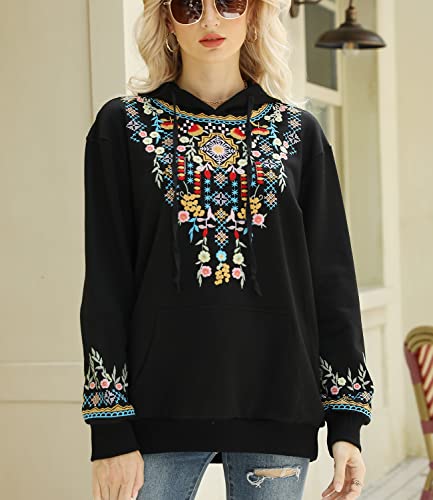 Higustar Boho Mexican Flora Embroidered Sweatshirts For Women Vintage Bohemian Casual Cotton Long Sleeve Hoodies Fall Winter Pullover Hoodie #TOP7