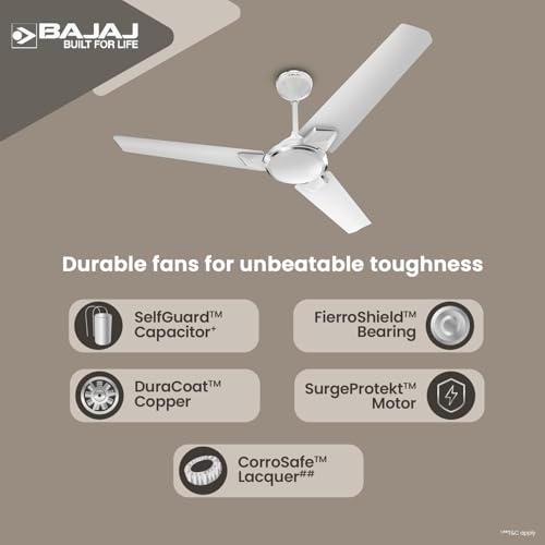 Image of Bajaj Endure Series Juana 1200MM Ceiling Fan | Star Rated Ceiling Fans For Home | High Speed Fan | 5 Years Warranty 【Base White】
