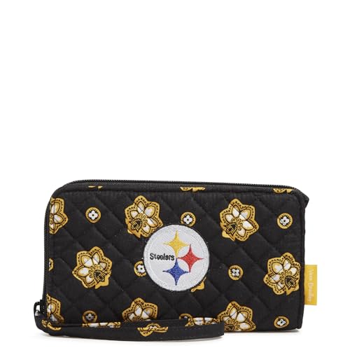 Vera Bradley Womens Cotton Nfl Front Zip Wristlet (Multiple Teams Available) Pittsburghsteelersonblack/Yellowbandana One Size