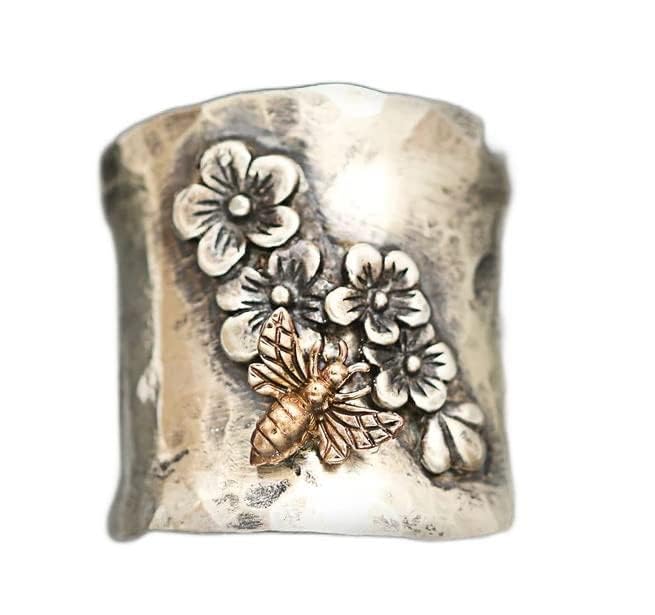 Vintage Silver Diamond Bee Ring 925 Sterling Silver Brass Flower Fidget Rings Band Carving Flower Bee Butterfly Ring Creativity Birthstone Wedding Engagement Ring Flower Cluster 10