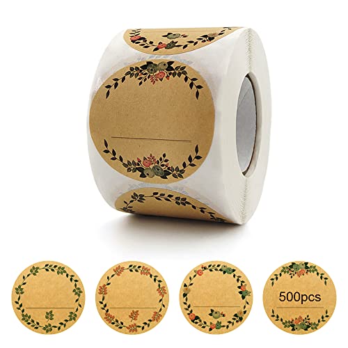 Lot de 500 étiquettes autocollantes pour bocaux et couvercles, autocollant en kraft avec 4 motifs floraux,étiquettes rondes en papier kraft pour mise en conserve,5 cm (style A) Cover