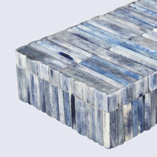 Image of Handicrafts Home Decorative Box - Handmade Jewelry Organizer Box with Lid - Keepsake Box for Home Decor, Jewelry, Accessories, Collectibles - Modern Wooden Storage Box - Ocean, 8X5X2 inch