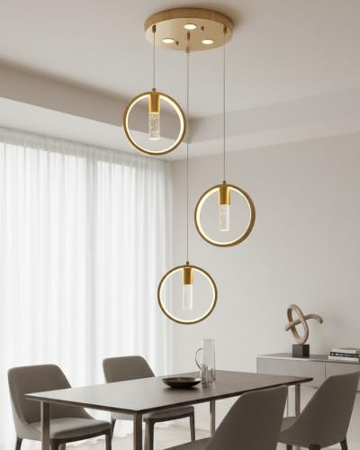 Image of swanart 3-Light Crystal Gel Pendant Light, Modern LED Hanging Light, 3 Colour Change Ceiling Light, Gold Chandelier for Living Room, Bedroom, Dining Room & Hall