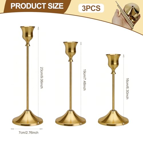 Miniatura 4 de Juego De 3 Candelabros Color Cobre, Portavelas De Metal Vintage Para Velas Cónicas, Set De 3 Alturas 23 19 16 Cm Con Base Estable 7cm, Centro De Mesa Elegante Para Navidad Y Decoración Del Hogar