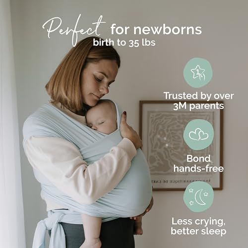 Image of Boba Baby Wrap Carrier - Original Baby Sling Carrier for Newborns (7-35 lbs), Soft, Secure, Hands-Free & Ergonomic, Ideal for Comfortable Bonding, New Parents (Serenity Light Blue)