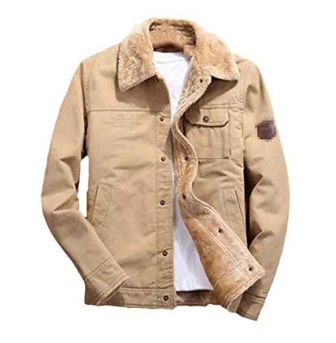 Blouson aviateur kaki veste d'hiver décontractée homme en polaire chaude L