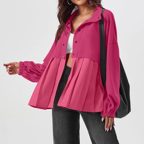 Womens Oversized Button Down Shirts Long Ruffle Sleeve Sweatshirt Jacket Casual Boyfriend Shirt Pleated Blouses Tops2