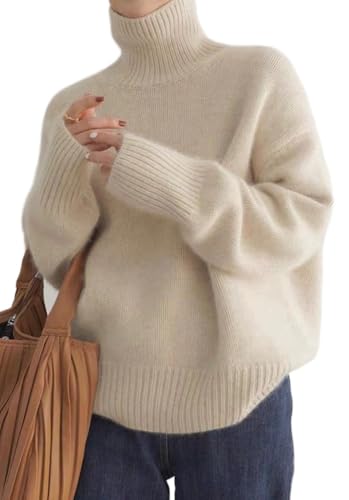 Image of Turtleneck Sweaters for Women Long Sleeve Knit Jumpers Fall Winter Chunky Soft Warm Trendy Pullover Basic Top