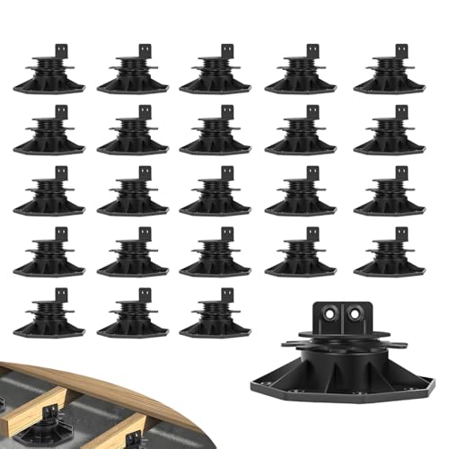 24Pack Adjustable Deck Support Pedestal Deck Foundation Base SupportUsed for Floating Deck Platform Deck Floor Height Adjustment Raising Adjustment Raising from 1-3/16 to 2-3/8 Black