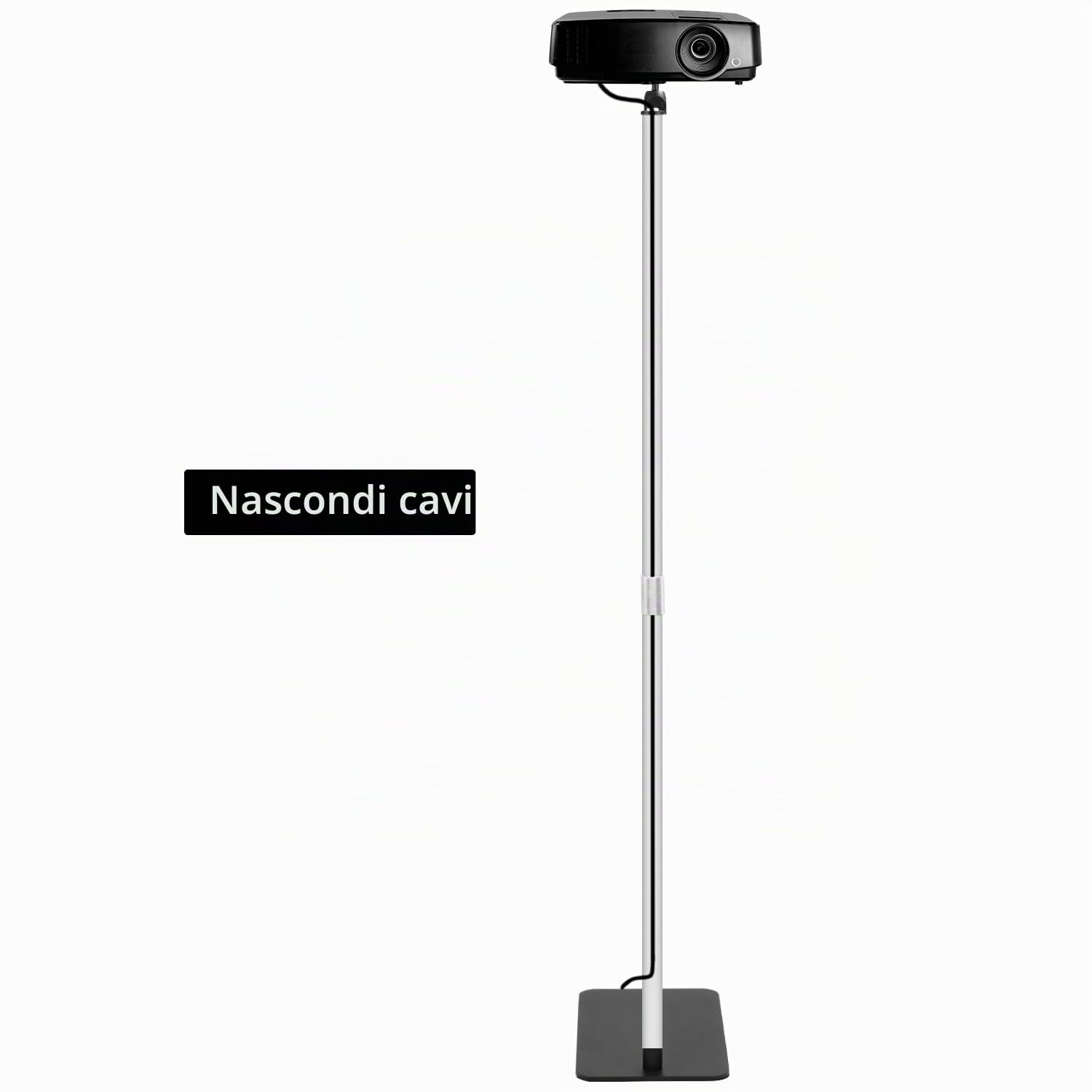 QWORK® Supporto per proiettore salvaspazio a forma di L con filettatura universale da 1/4 - Girevole a 360° - Altezza regolabile 65-120 cm - Base antiscivolo - Design con gestione dei cavi