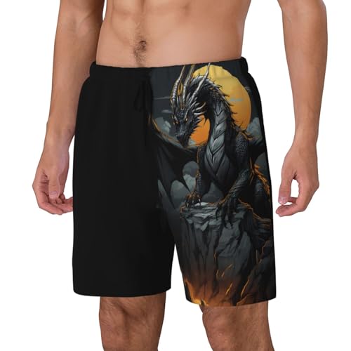 Full Moon Black Dragon Funny Men's Swim Trunks Board Shorts Quick Dry-3