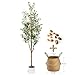 LuceAlberi 6FT Artificial Olive Tree - Indoor Tall Faux Olive Trees with Planter&Basket, Large Fake Olive Silk Tree Realistic Olive Plants with Branches and Fruits for Home Decor Office Living Room