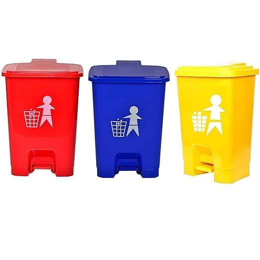 Image of Plastic Bio-Medical Waste Pedal Dustbin Set, 10 L, Blue, Yellow, Red (3, Red, Blue, Yellow)