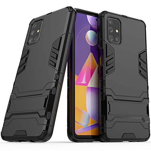 DWaybox Funda para Samsung Galaxy M31s Funda Trasera para teléfono a Prueba de Golpes con Armadura Resistente de Doble Capa y Soporte -Negro