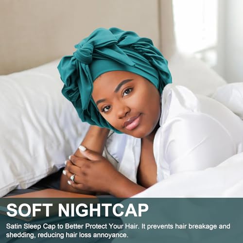 DRESHOW Satin Braid Bonnet for Women Silk Bonnet for Sleeping Sleep Cap with Elastic Tie Band Night Cap for Long Curly Hair Locs - Image 2